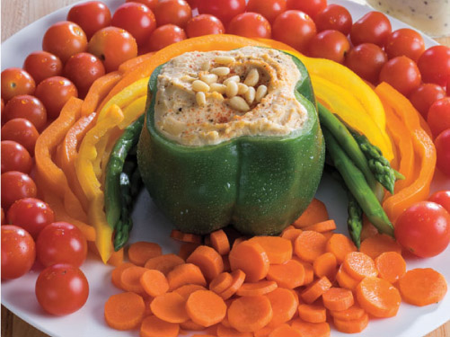 Pot o’ Gold Hummus with Veggie Rainbow