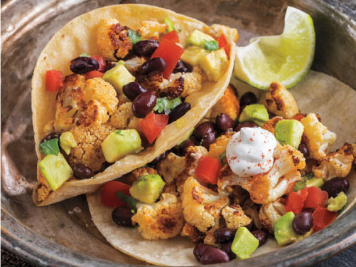 Roasted Cauliflower Tacos with Avocado-Black Bean Salsa