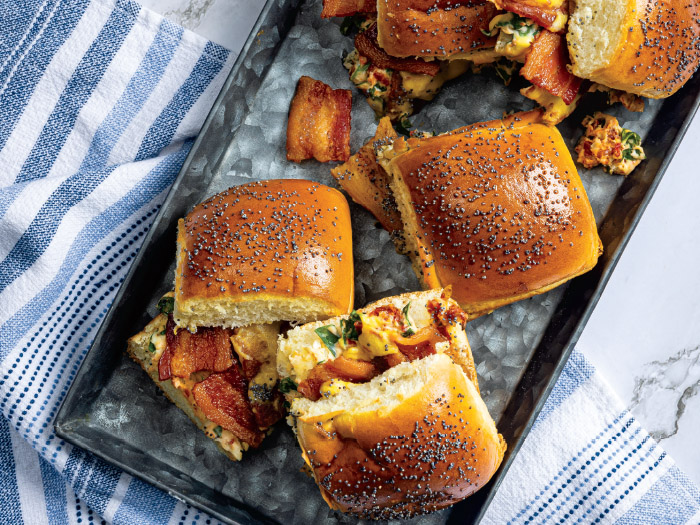 Baked Spinach, Tomato & Bacon Sliders