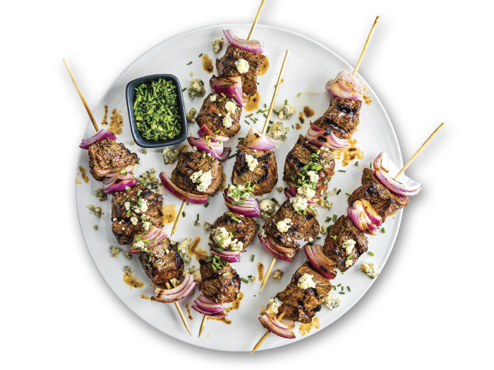 Balsamic Steak Skewers with Blue Cheese