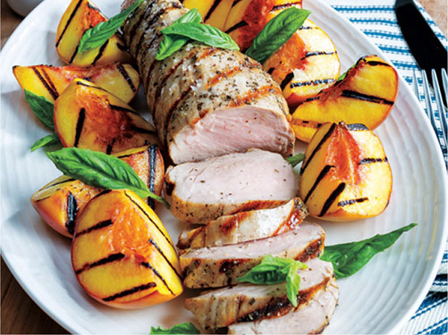 Basil-Champagne Grilled Pork Tenderloin with Grilled Peaches