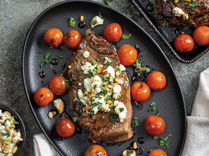 Broiled Steak & Tomatoes with Feta and Balsamic