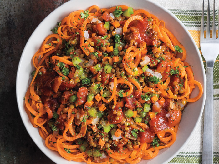 Butternut Squash Spirals with Chunky Lentil Bolognese