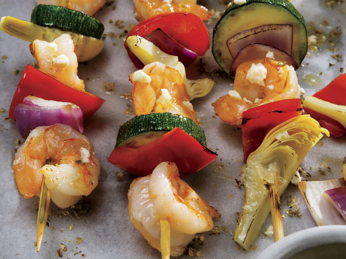 Greek Shrimp Skewers with Feta Vinaigrette