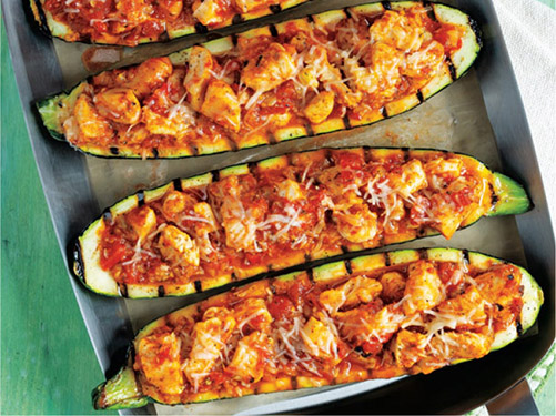 Grilled Chicken Parmesan Zucchini Boats