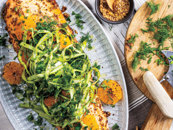 Grilled Mustard Salmon with Shaved Asparagus & Fresh Herbs