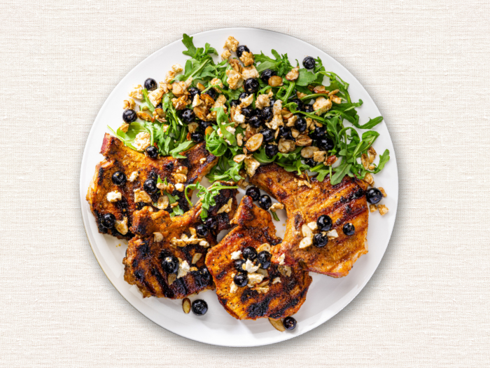 Grilled Pork Chops with Blueberry-Feta Salad