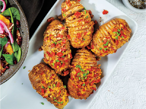 Hasselback Potatoes with Horseradish & Roasted Red Peppers
