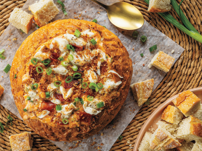 Hot Crab, Pepper Jelly & Bacon Dip Bread Bowl