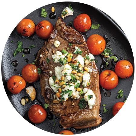 Broiled Steak & Tomatoes with Feta and Balsamic